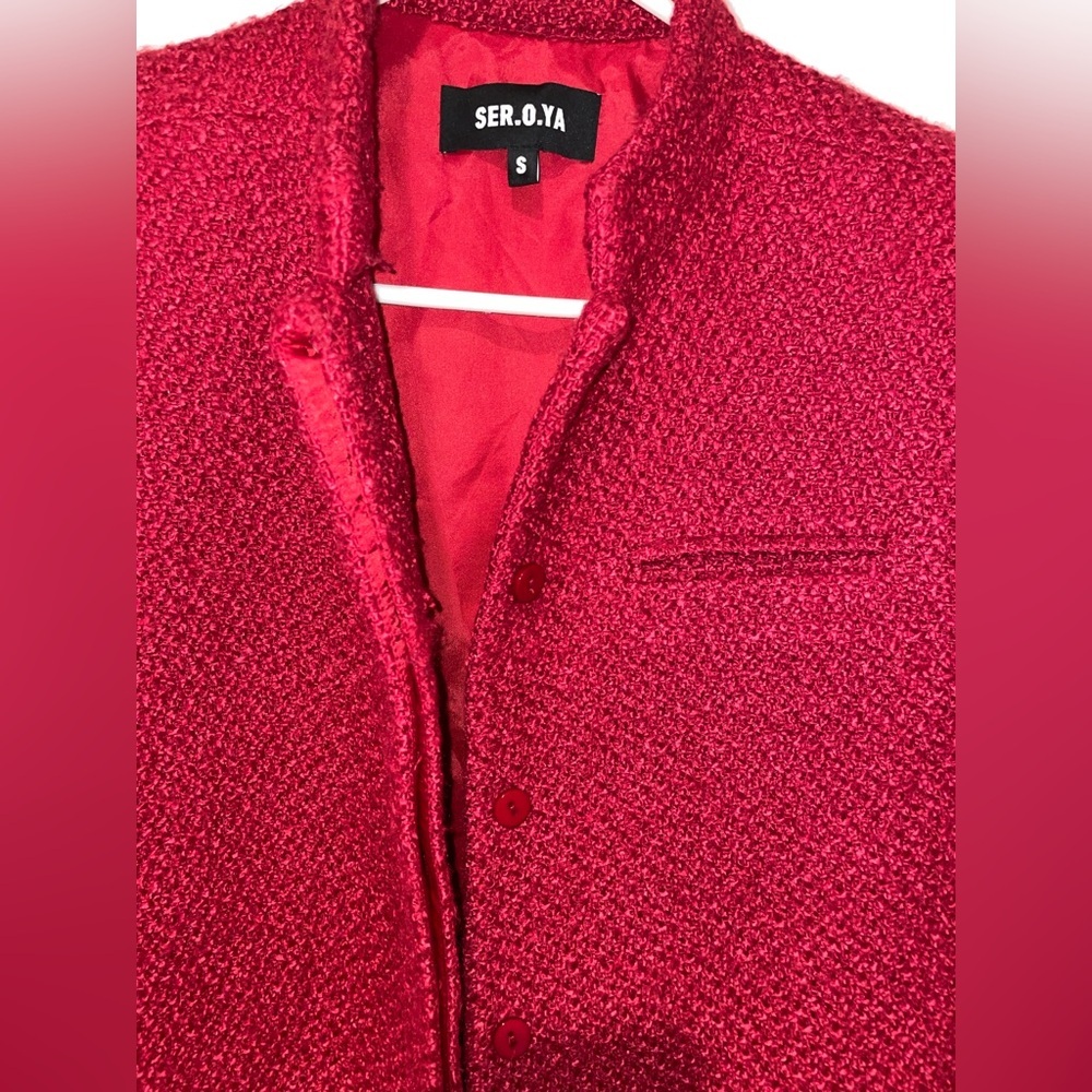 New! SER.O.YA Kristen Boucle Lady Buttoned Jacket Ruby Red Blazer ♥️ Small - Picture 13 of 15